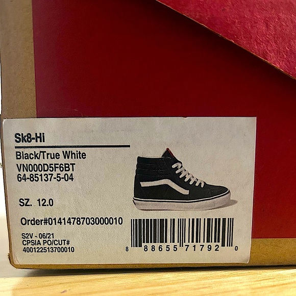 Vans Kids Sk8-Hi Black and White High-Top Sneakers - Picture 3 of 3